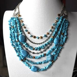 Turquoise and Silver Multi-Layer Necklace